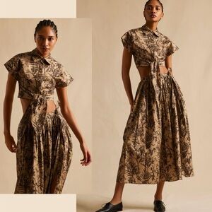 TOP: Adam Lippes Cotton Poplin Cropped Floral Button Down (1/2 matching set)